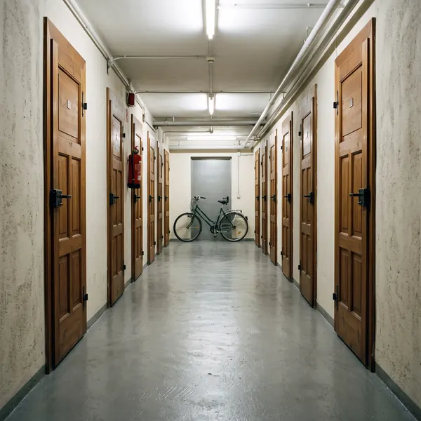 Aufgeräumter Kellergang mit Fahrradstellplatz in einem Wohnhaus in Bonn