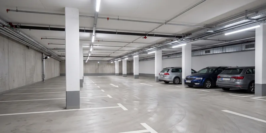 Gekehrte Tiefgarage mit Stellplätzen in einer Wohnanlage im Rhein-Sieg-Kreis